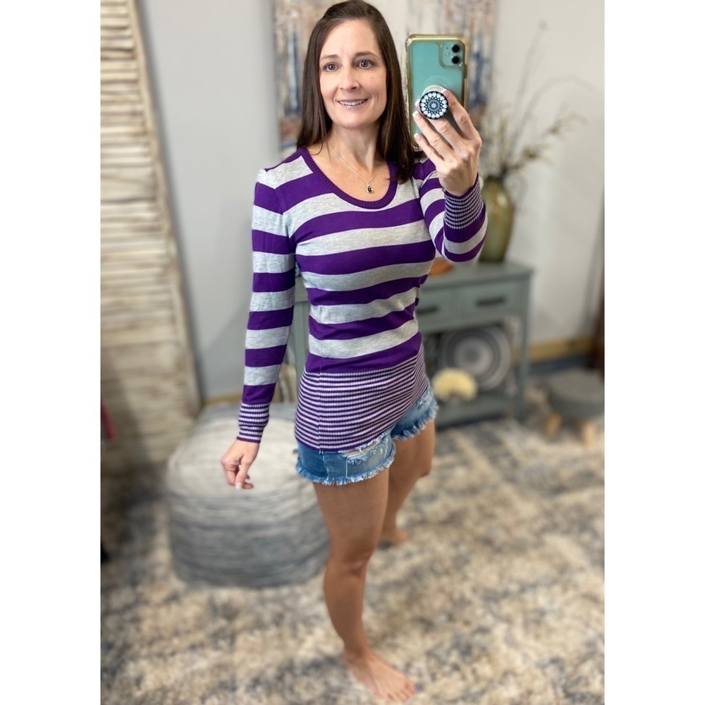 ❤️‍🔥Striped Preppy Tunic Sweater Purple 0039